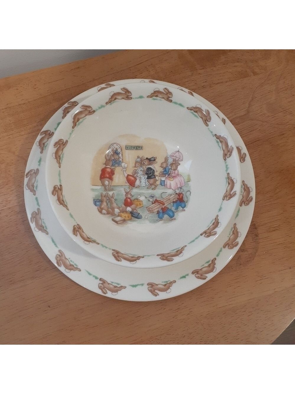 Vintage Bunnykins Royal Doulton Christening Set Bowl and Plate
